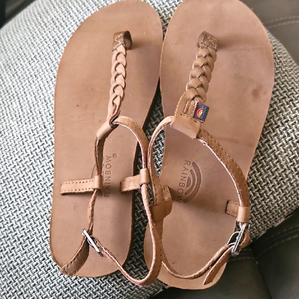 Rainbow Tan Braided Leather Sandals